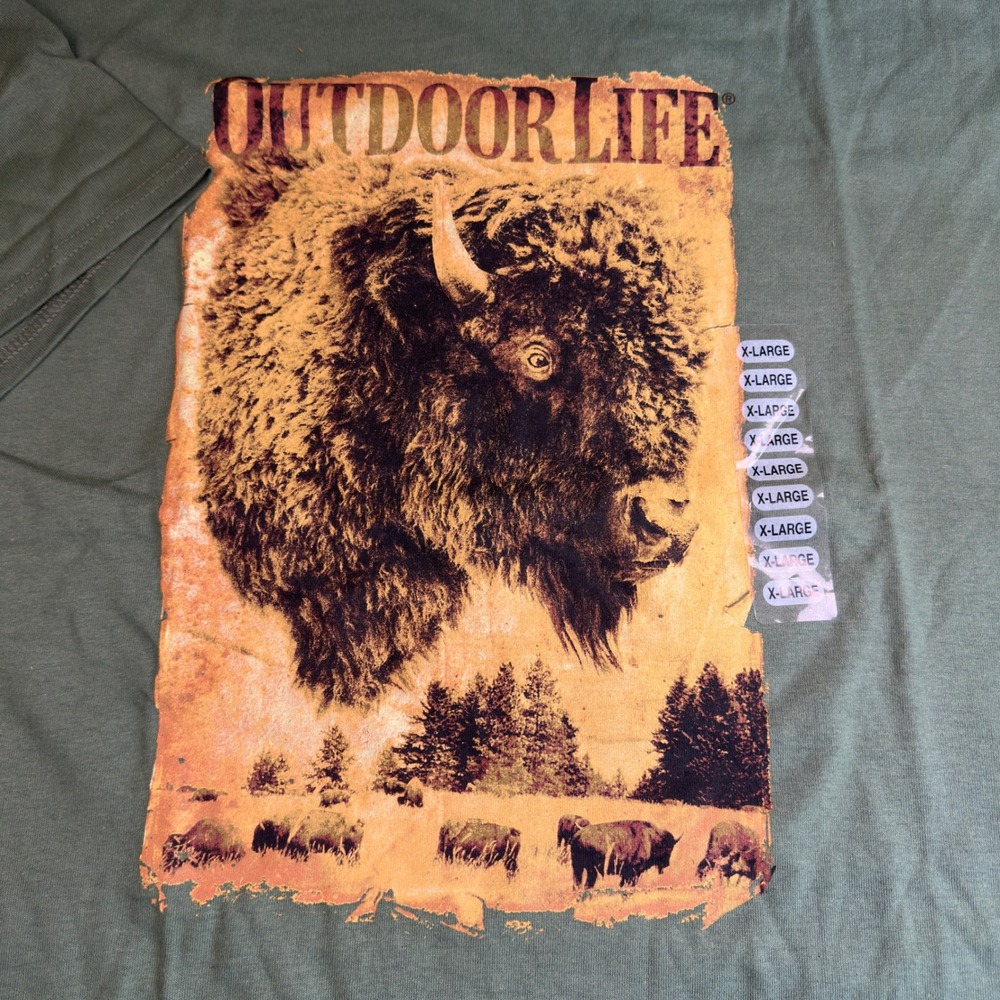NWT Outdoor Life T-Shirt Modern Military Green Cotton Buffalo Graphic XL